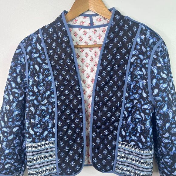 Reversible Quilted Jacket Boho Folk Print Paisley Floral Patchwork Women’s Sz XS - Picture 7 of 12